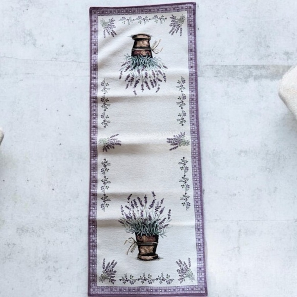 Luxury tapestry Lavander  Bouquet Table Runner - Purple and Cream